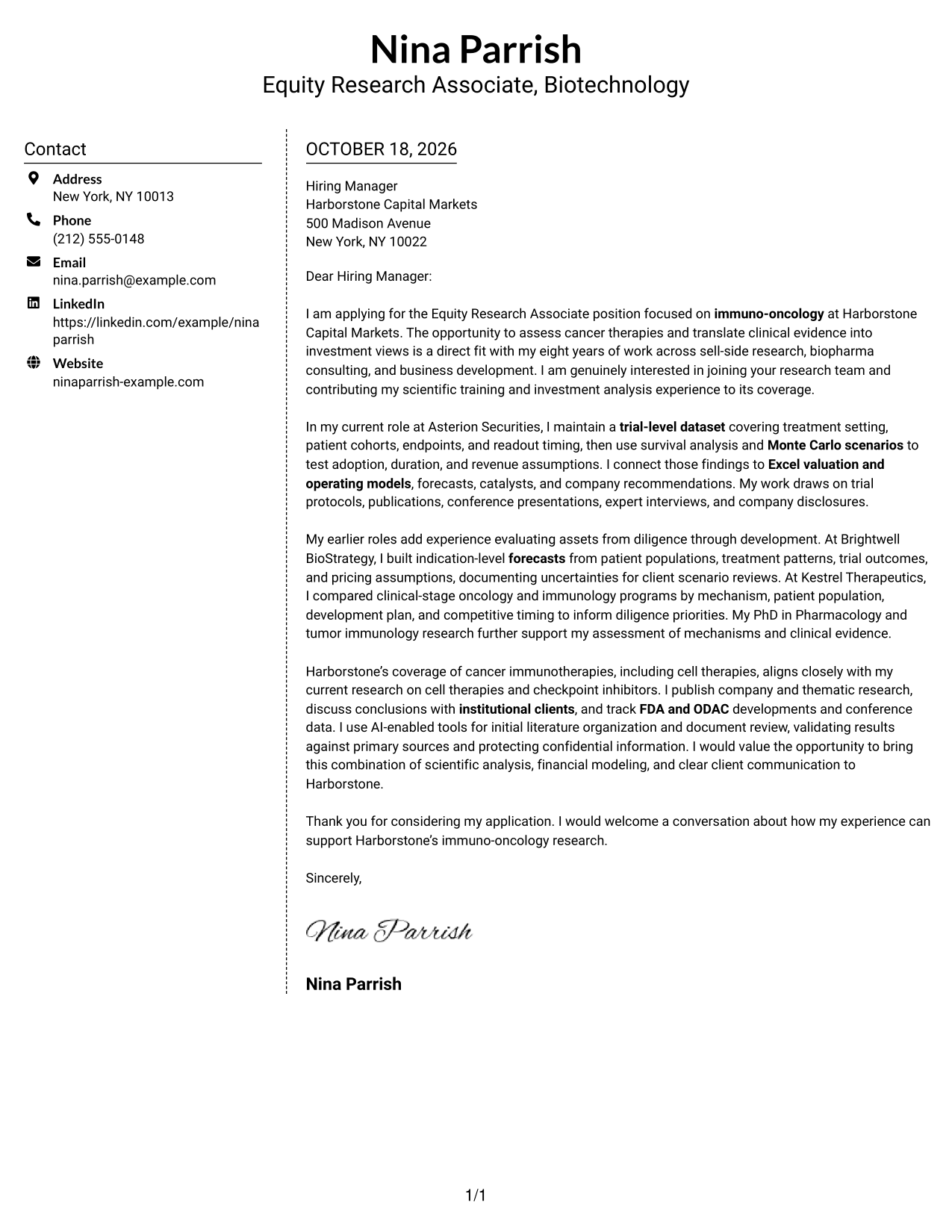 Cover letter example — page 1