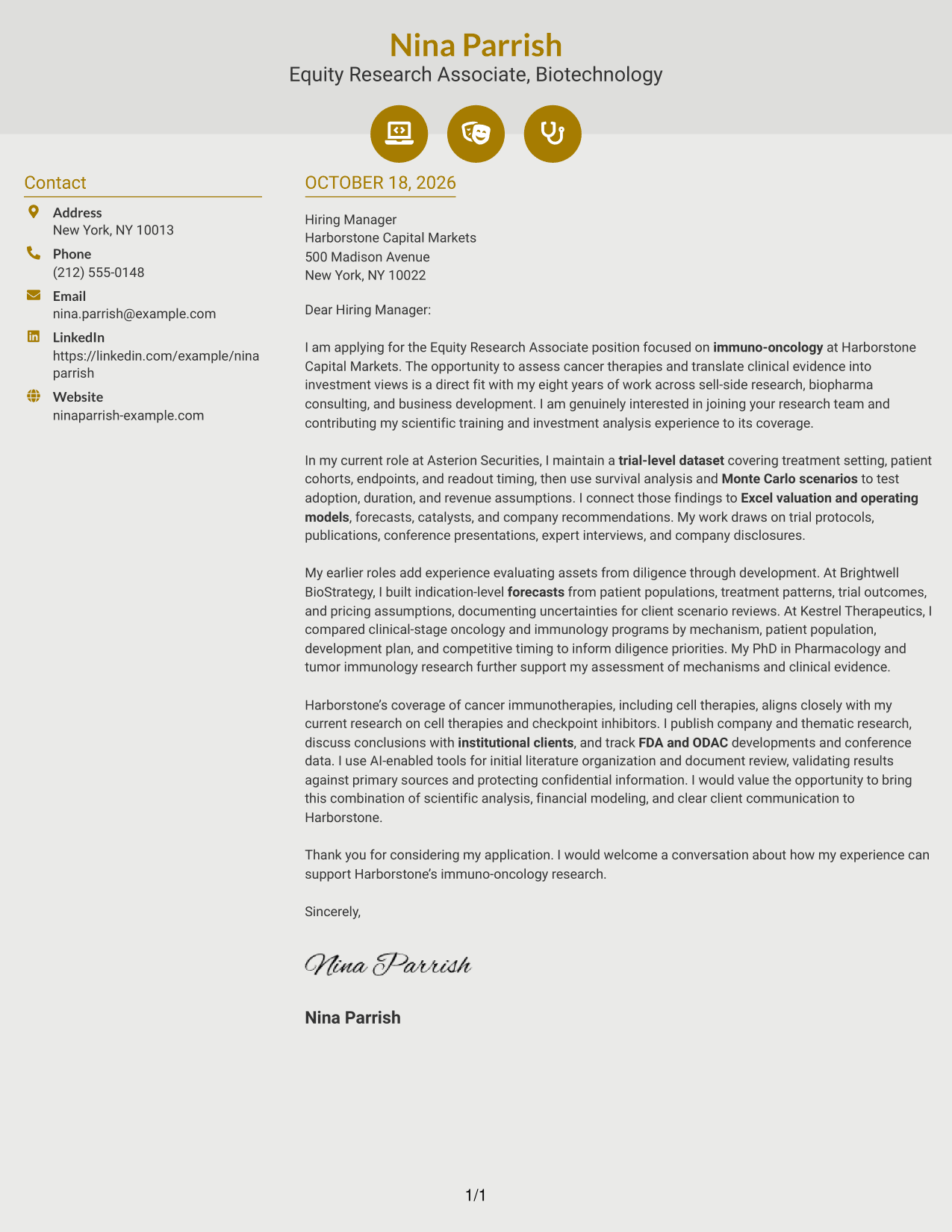 Cover letter example — page 1