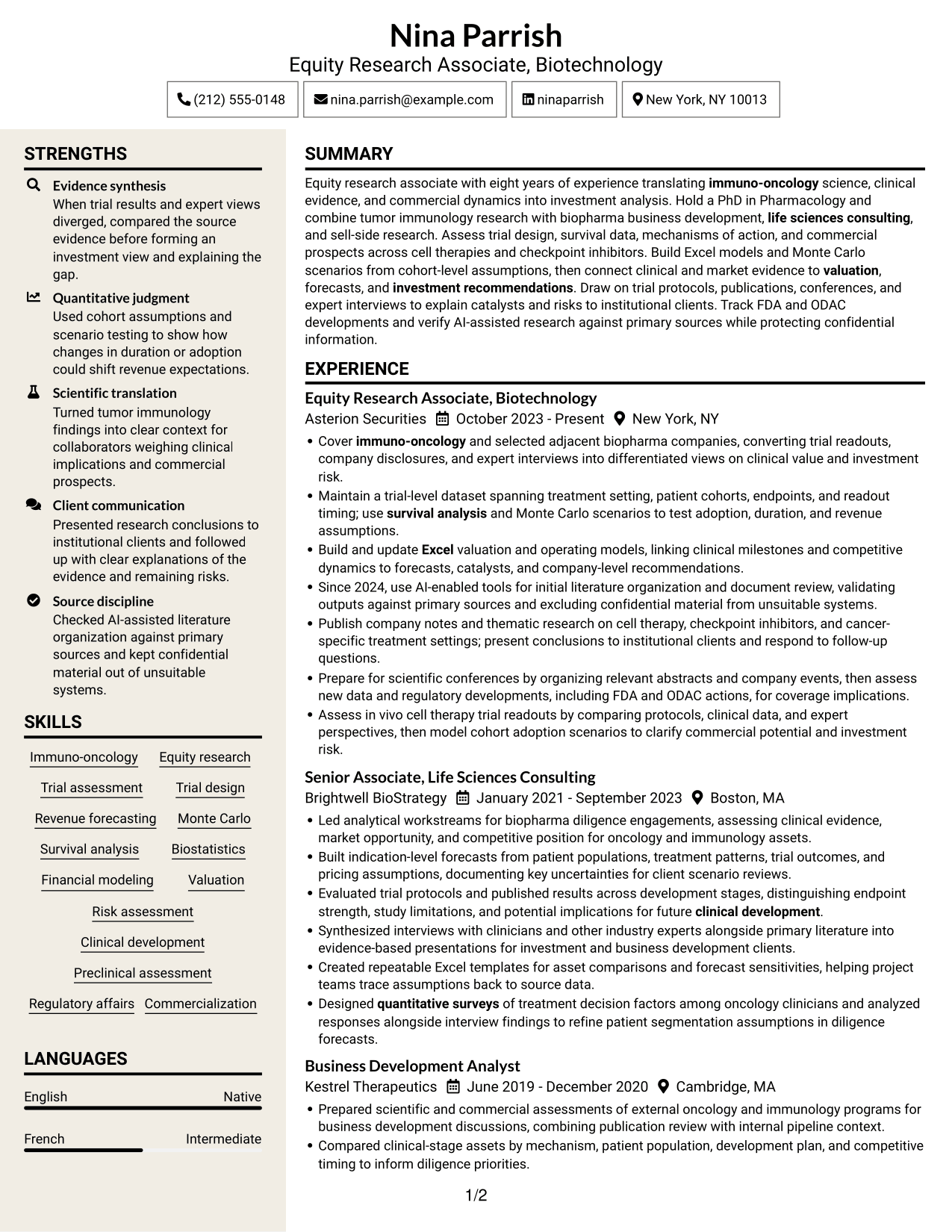 Resume example — page 1