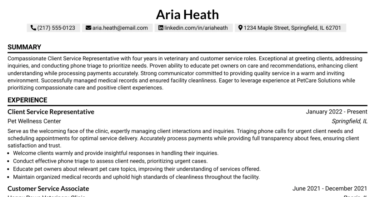 33 ER Client Service Representative Resume Templates with Example 2026 (ATS-Optimized)