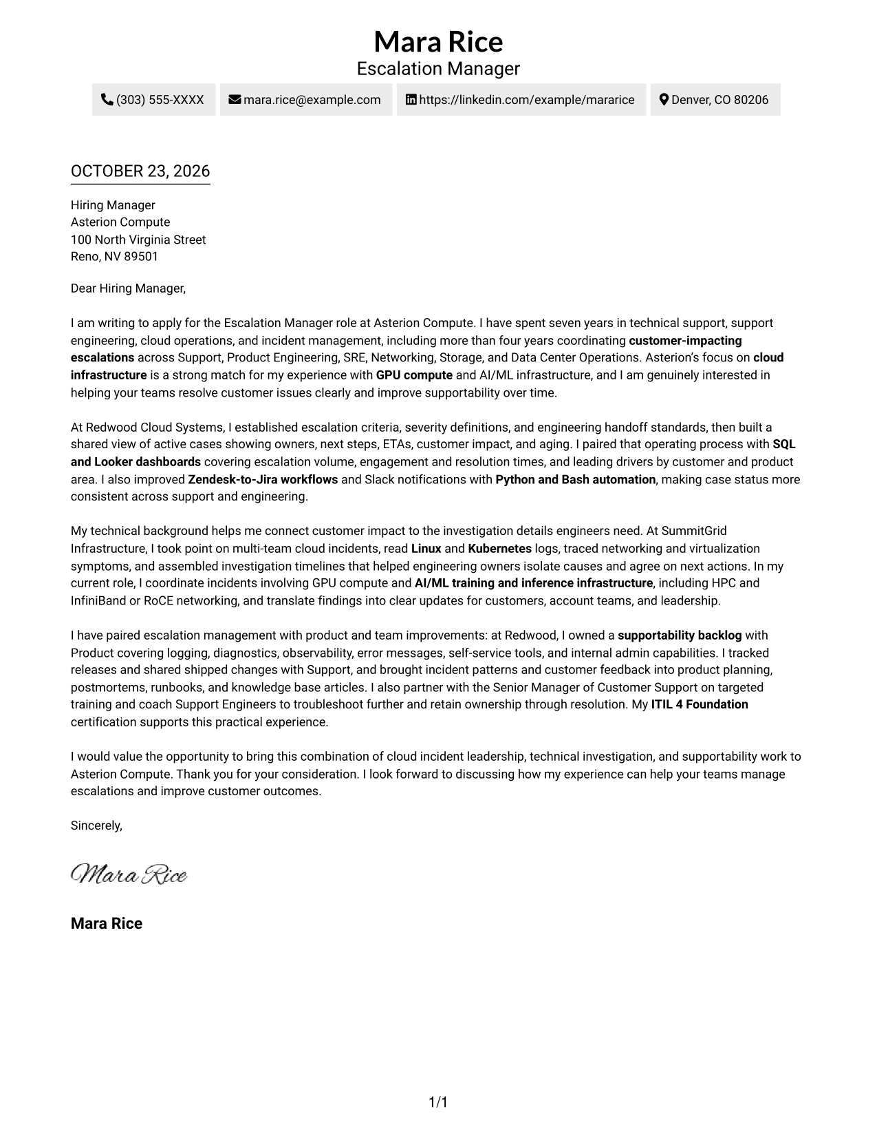 Cover letter example — page 1