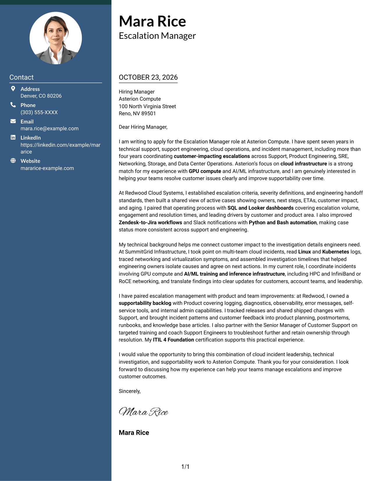 Cover letter example — page 1