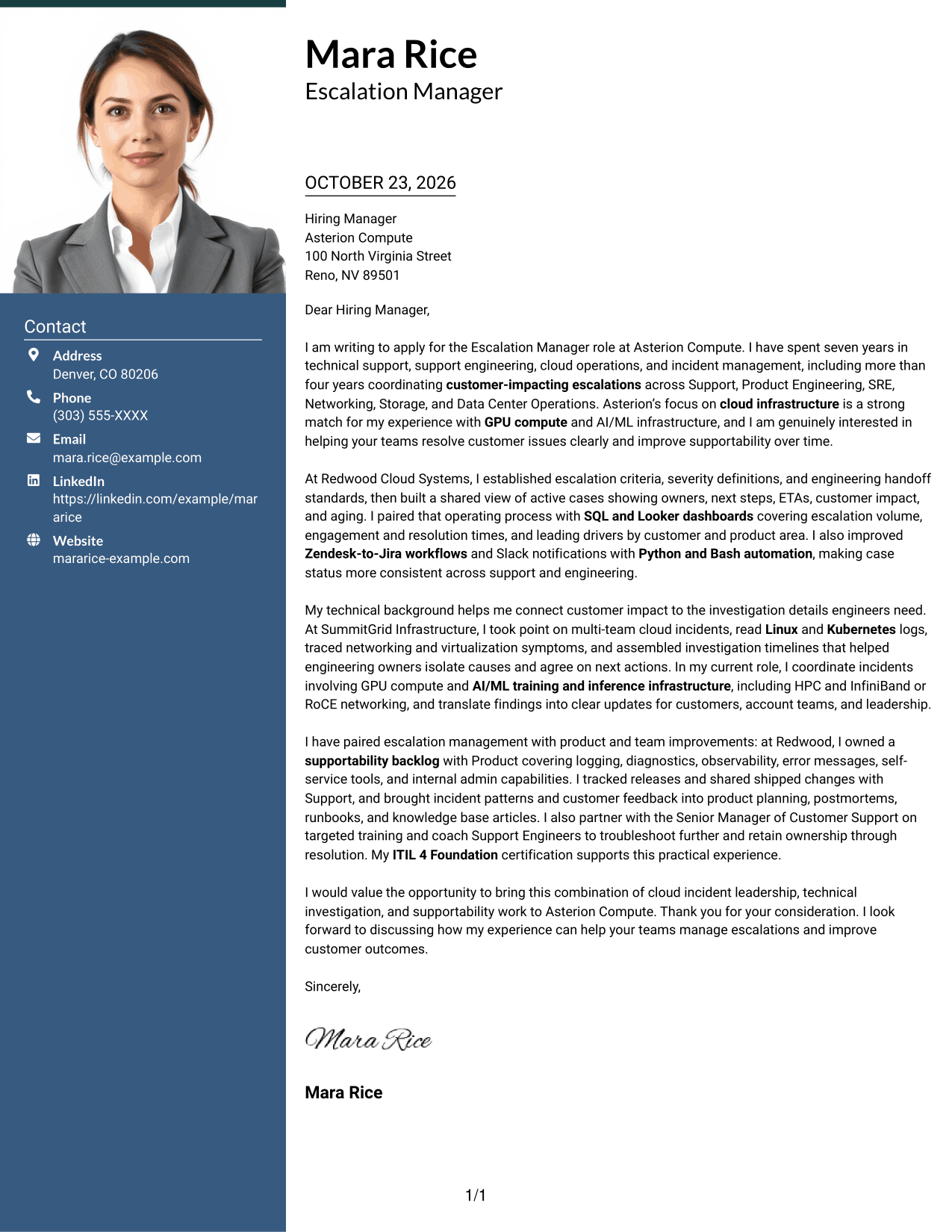 Cover letter example — page 1