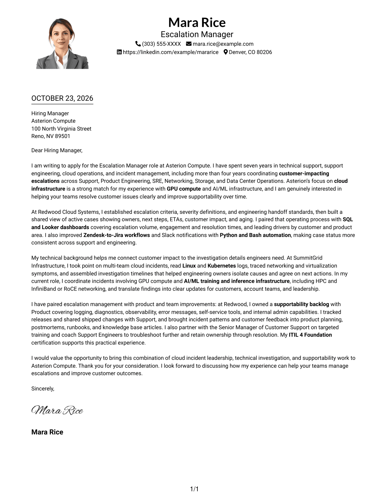 Cover letter example — page 1