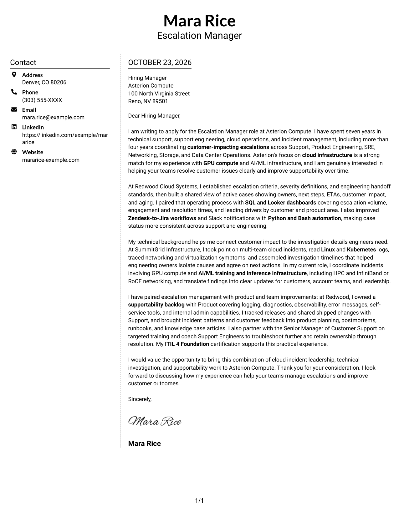 Cover letter example — page 1