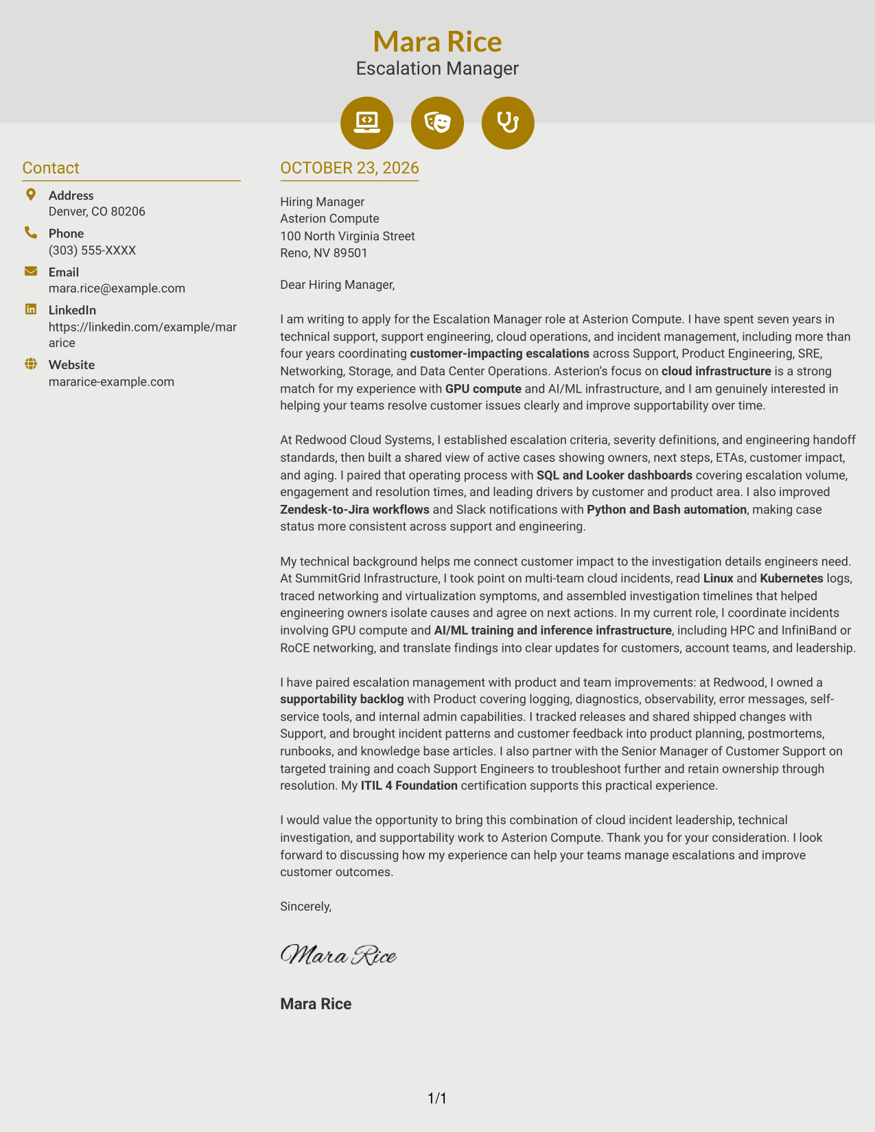 Cover letter example — page 1