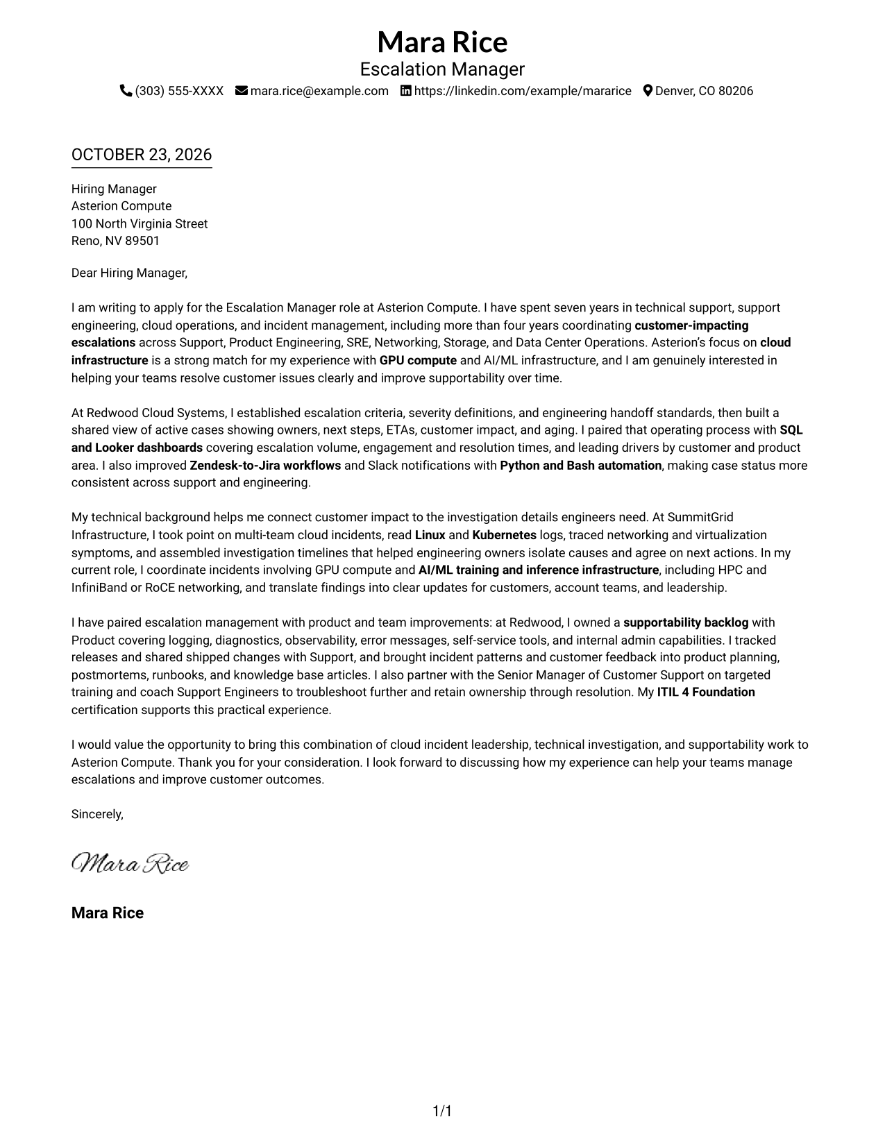 Cover letter example — page 1