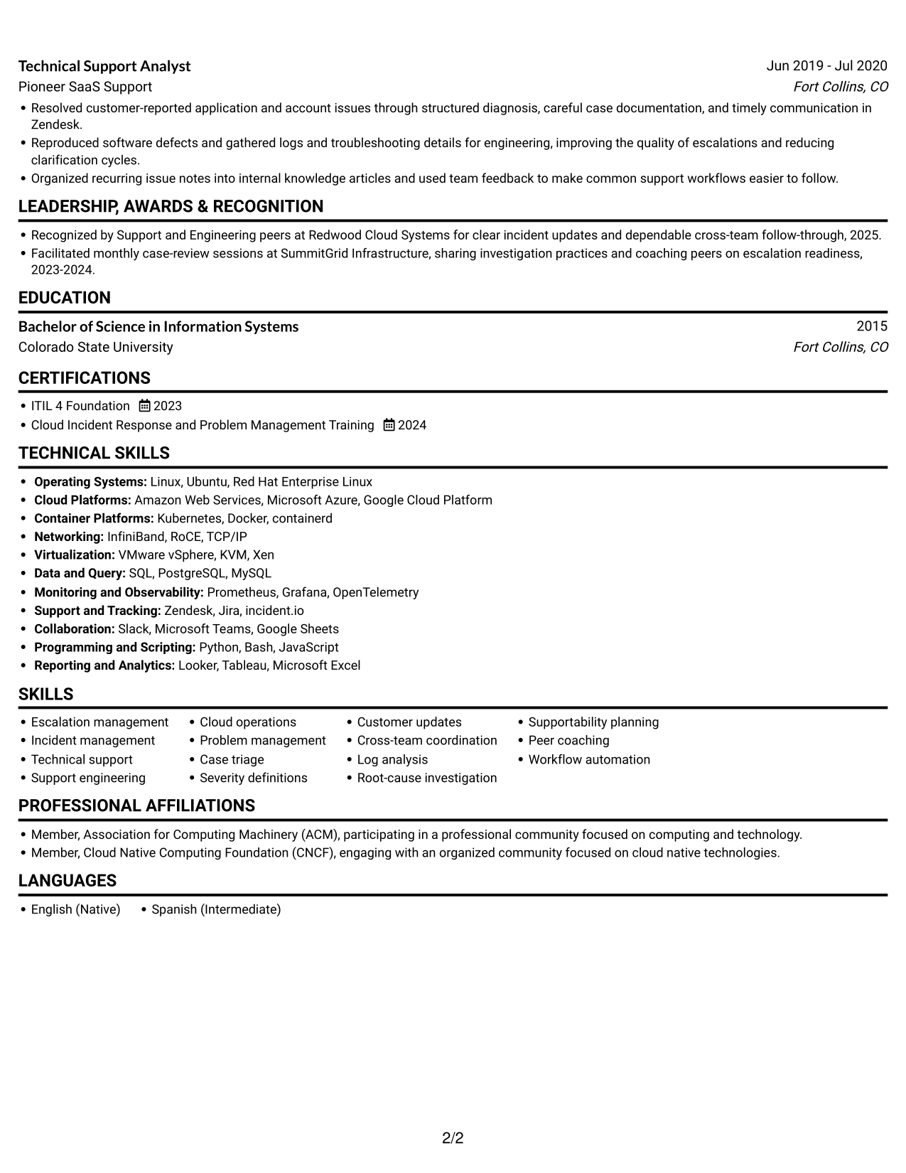 Resume example — page 2