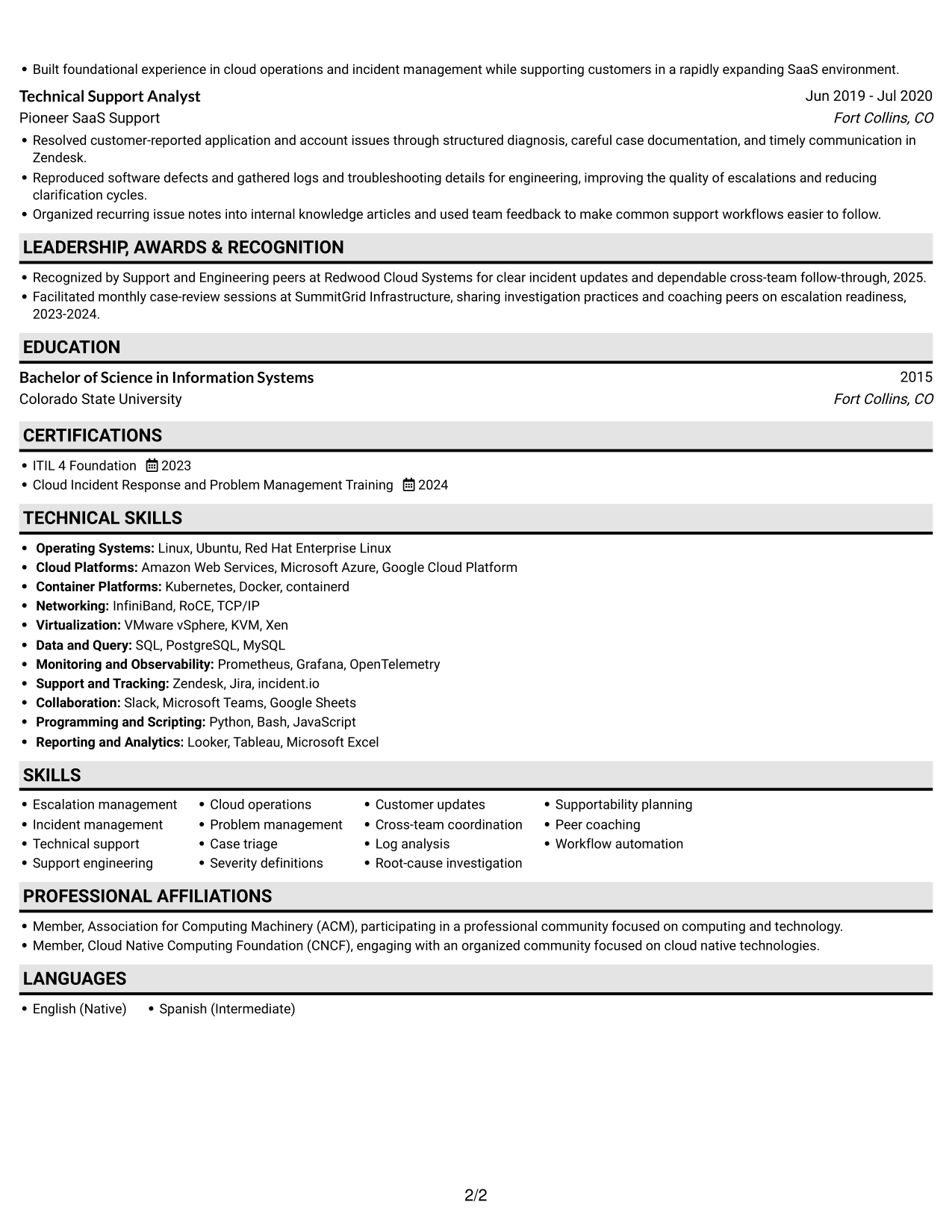 Resume example — page 2