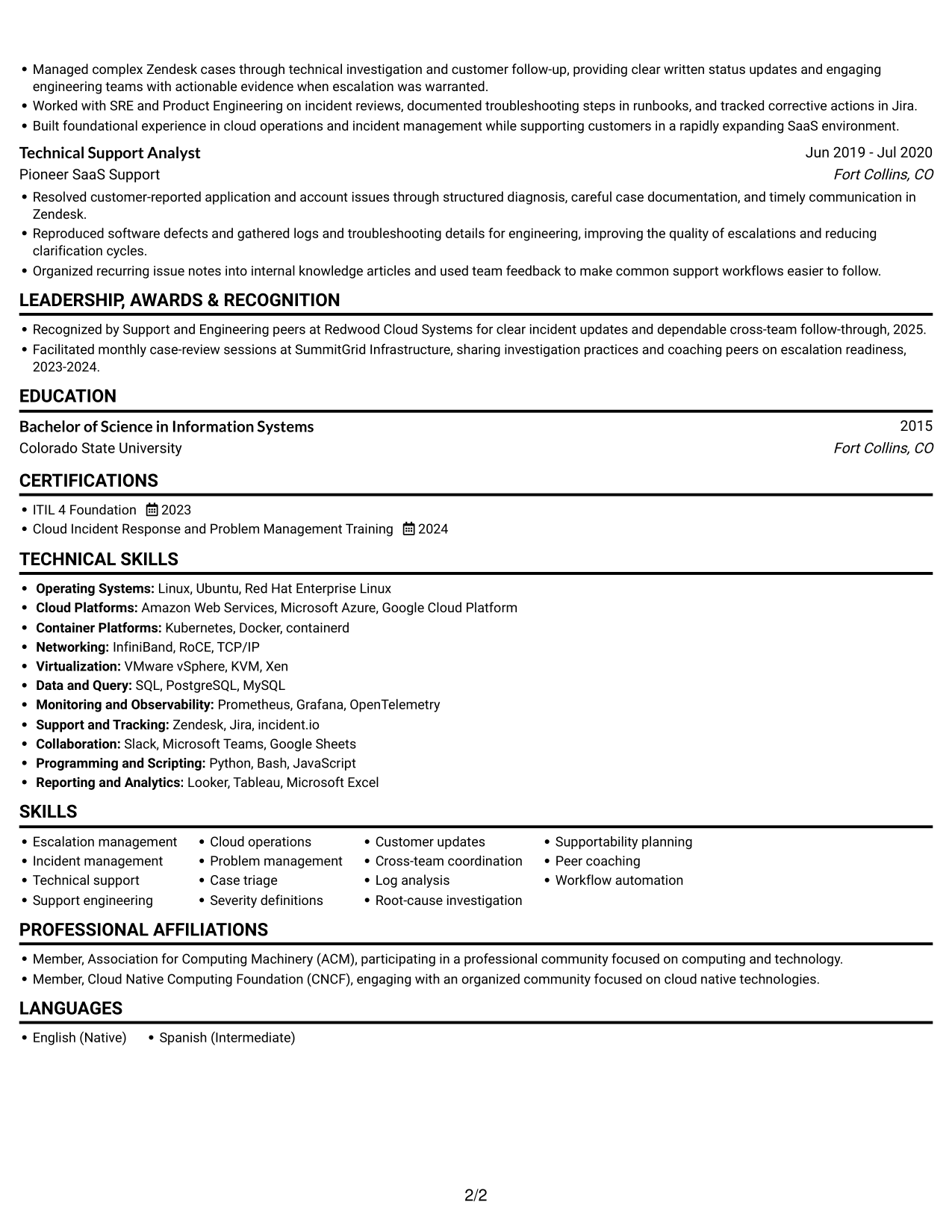 Resume example — page 2