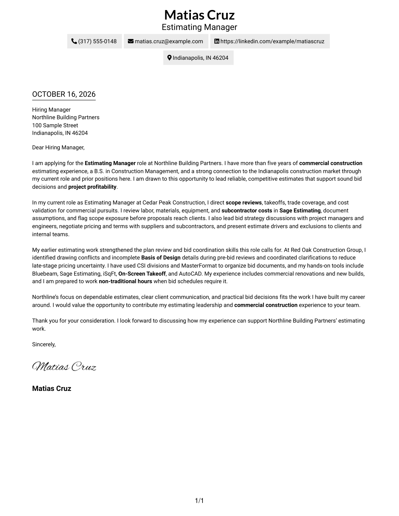 Cover letter example — page 1