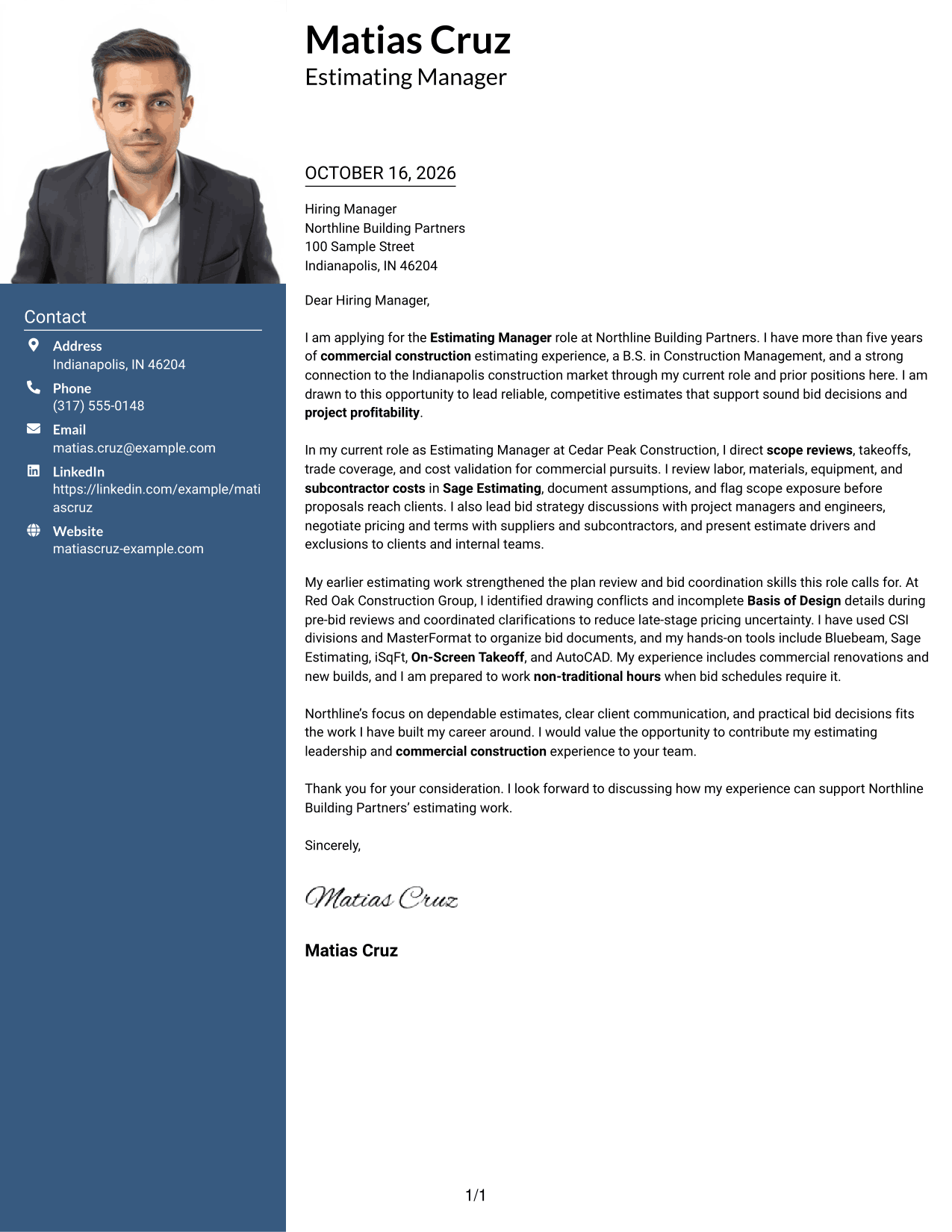 Cover letter example — page 1