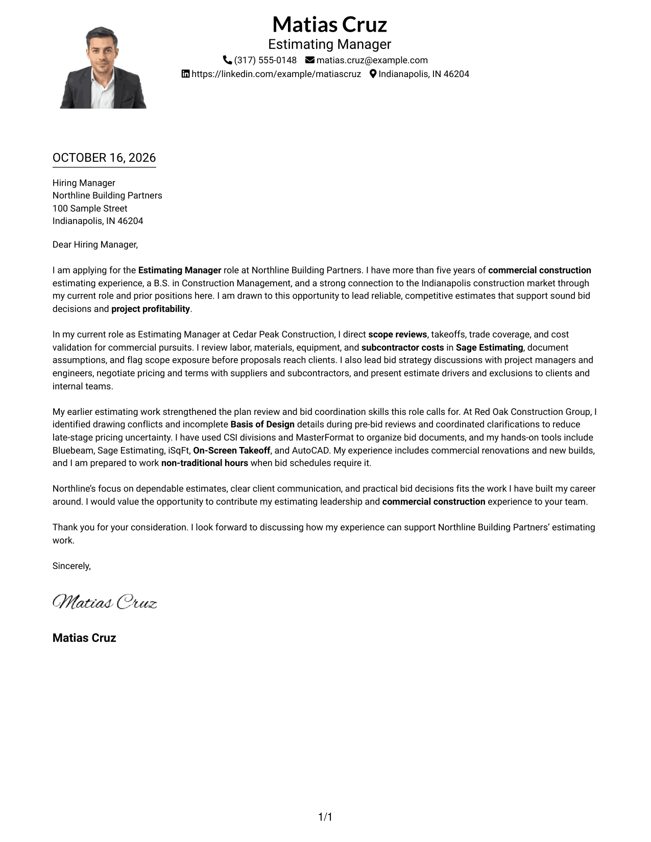 Cover letter example — page 1