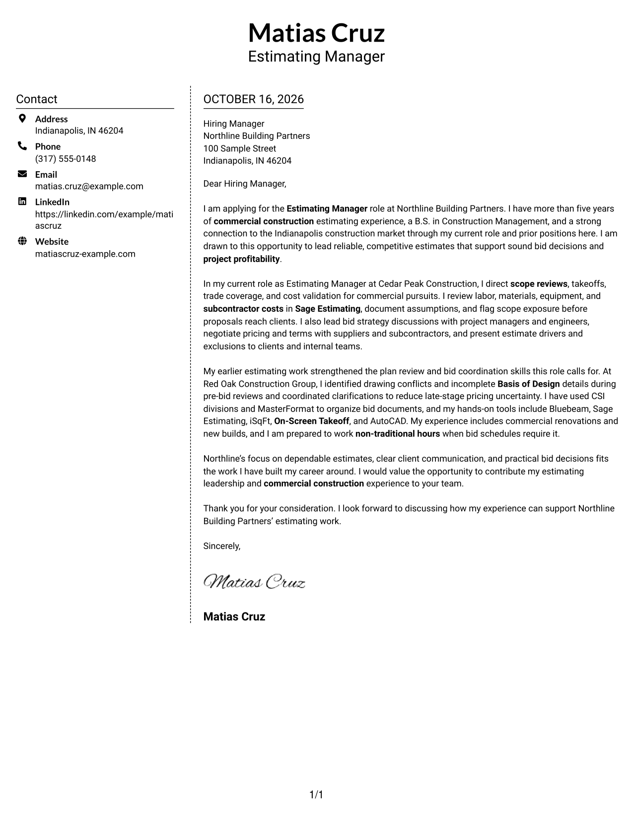 Cover letter example — page 1