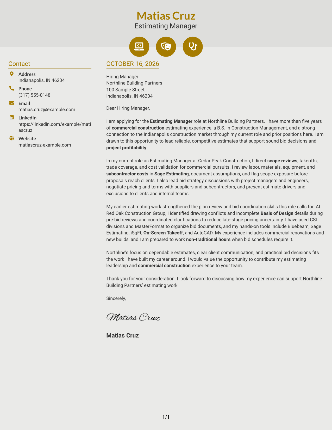 Cover letter example — page 1