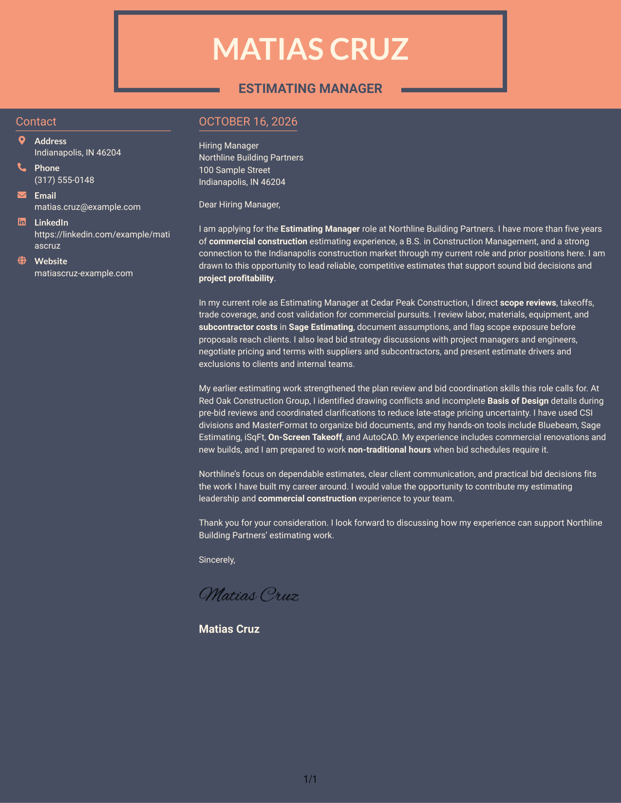 Cover letter example — page 1