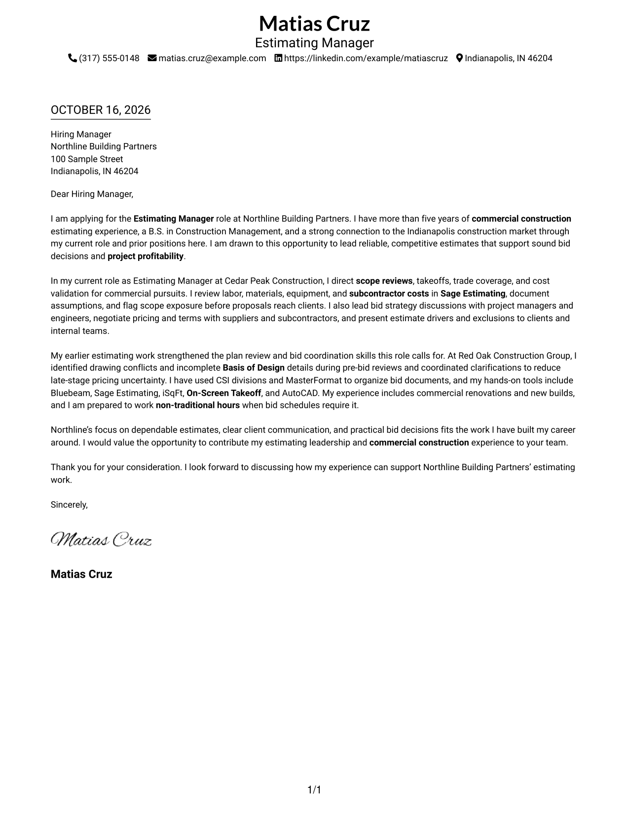 Cover letter example — page 1