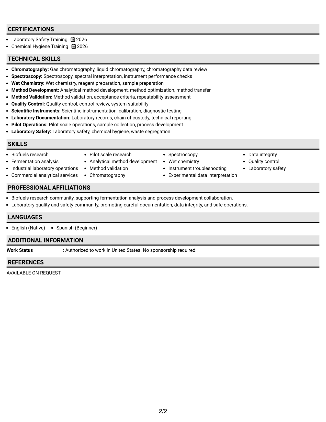 Resume Example Page 2