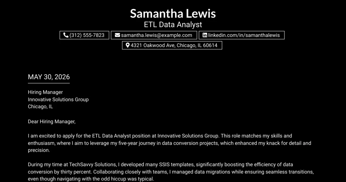 30+ ETL Data Analyst Cover Letter Templates with Example 2026