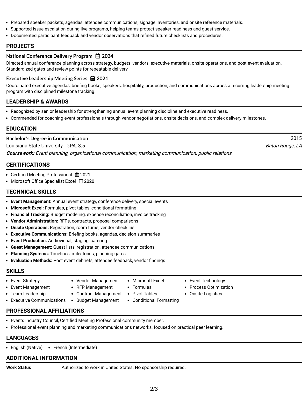 Resume Example Page 2