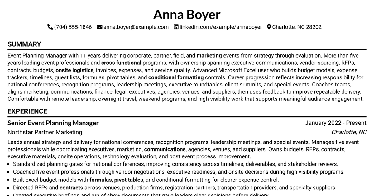 7 Event Planning Manager Resume Templates with Example
