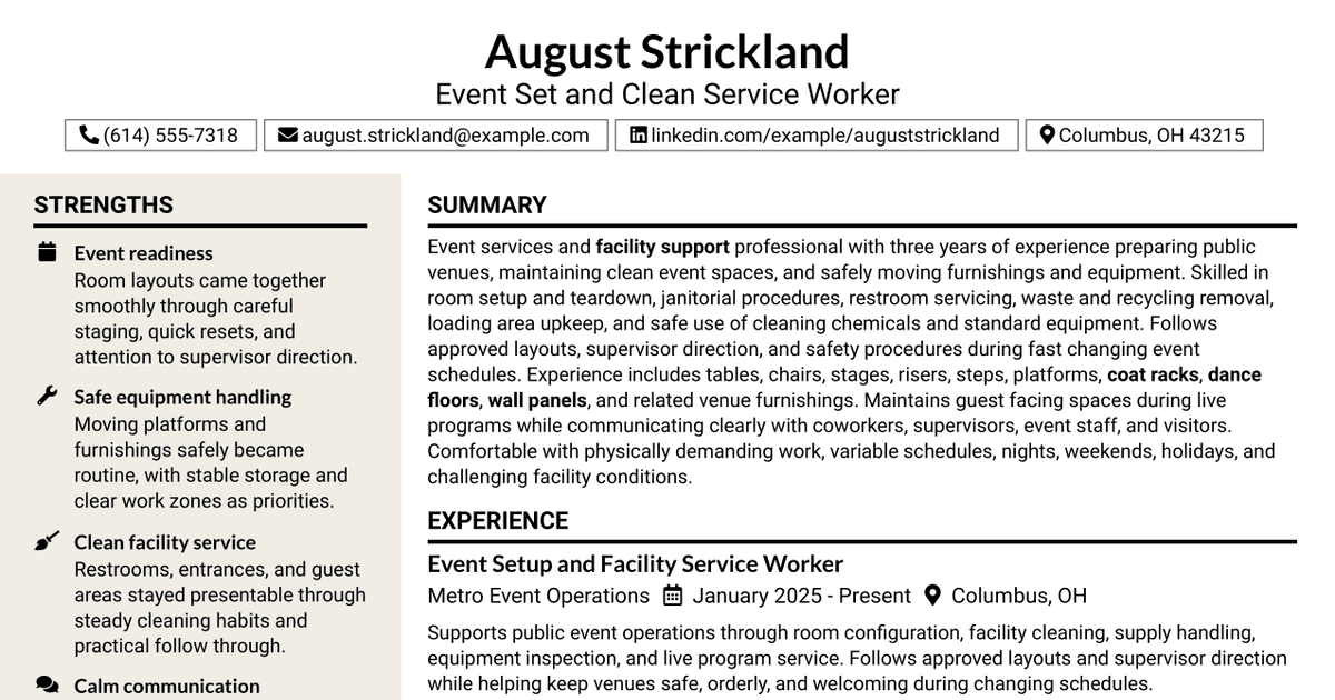 7 Event Set and Clean Service Worker Resume Templates with Example