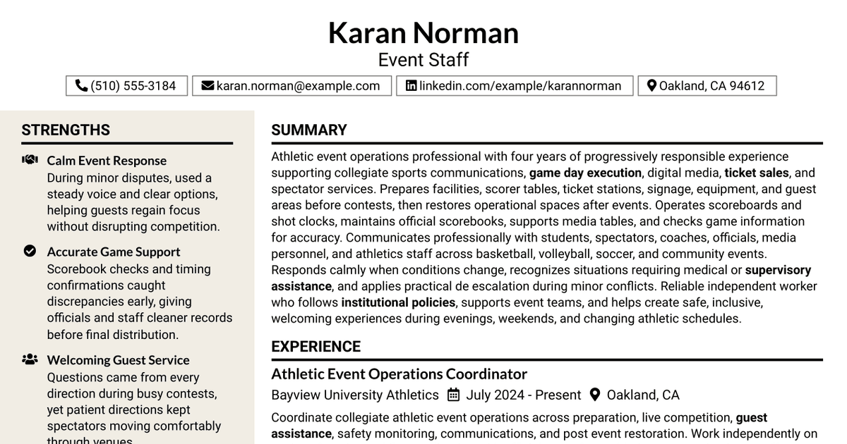 7 Event Staff Resume Templates with Example