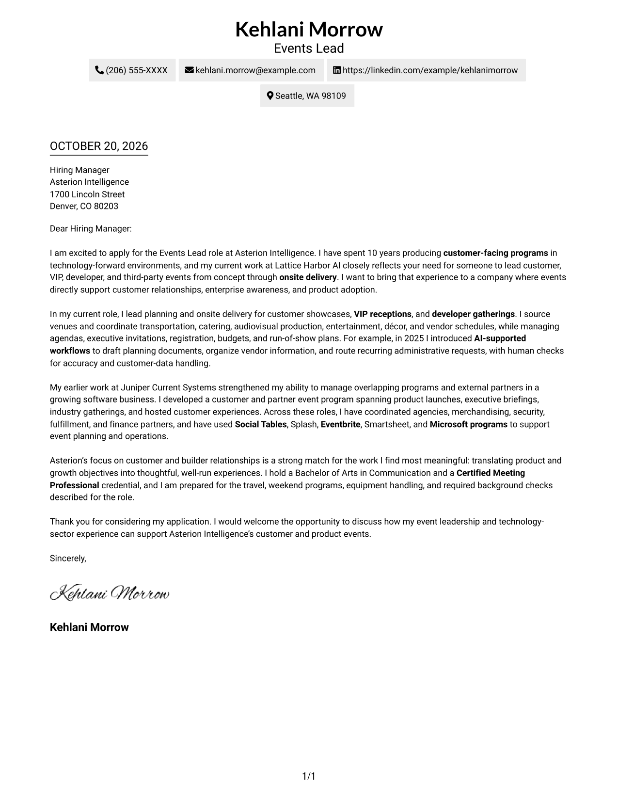 Cover letter example — page 1