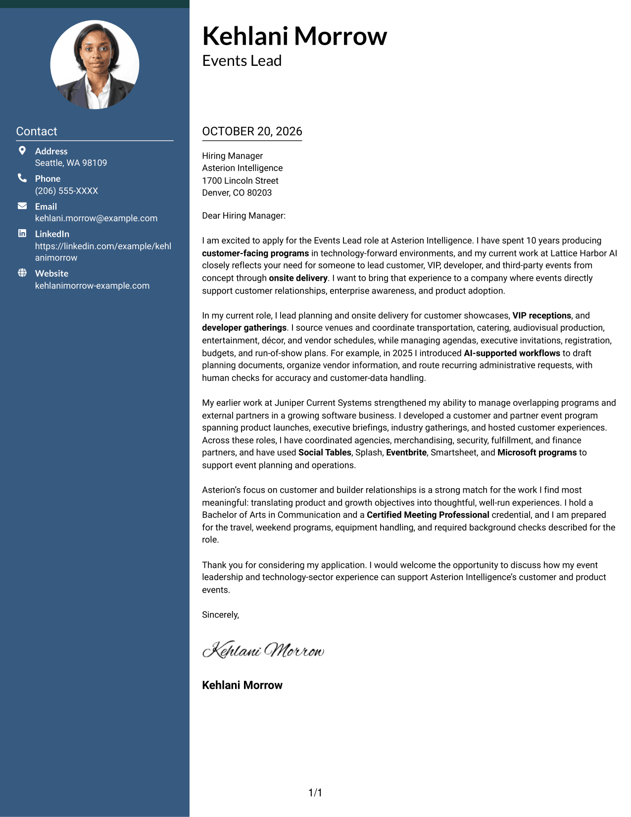 Cover letter example — page 1
