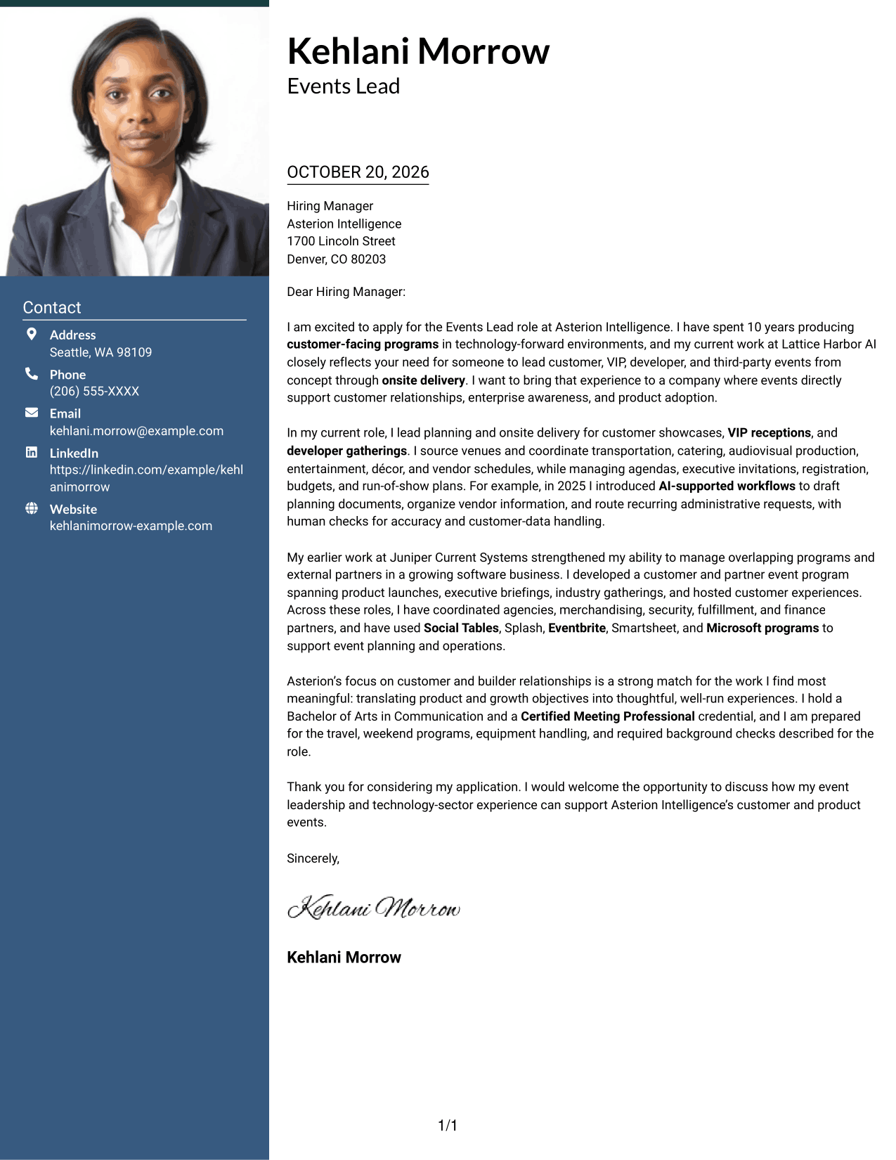 Cover letter example — page 1