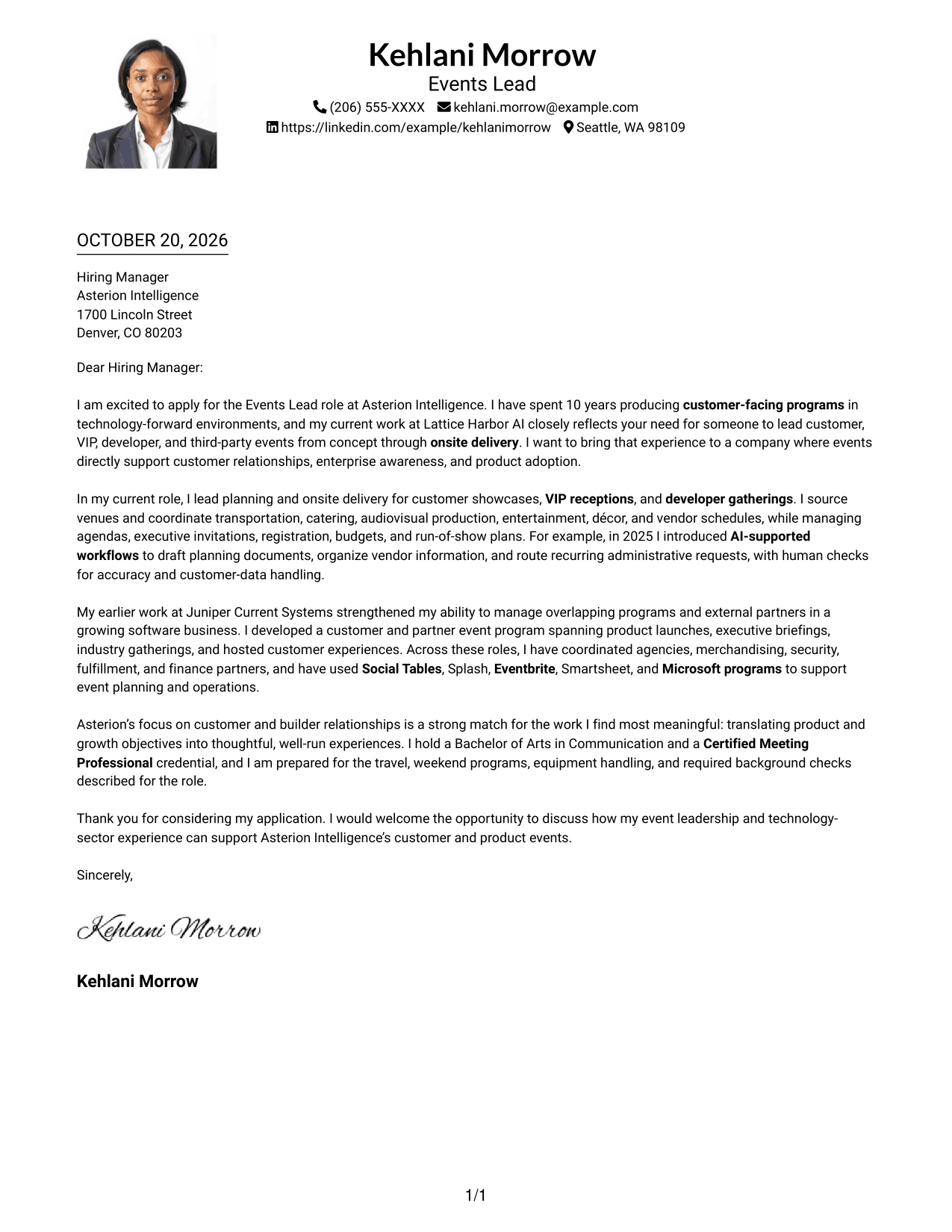 Cover letter example — page 1