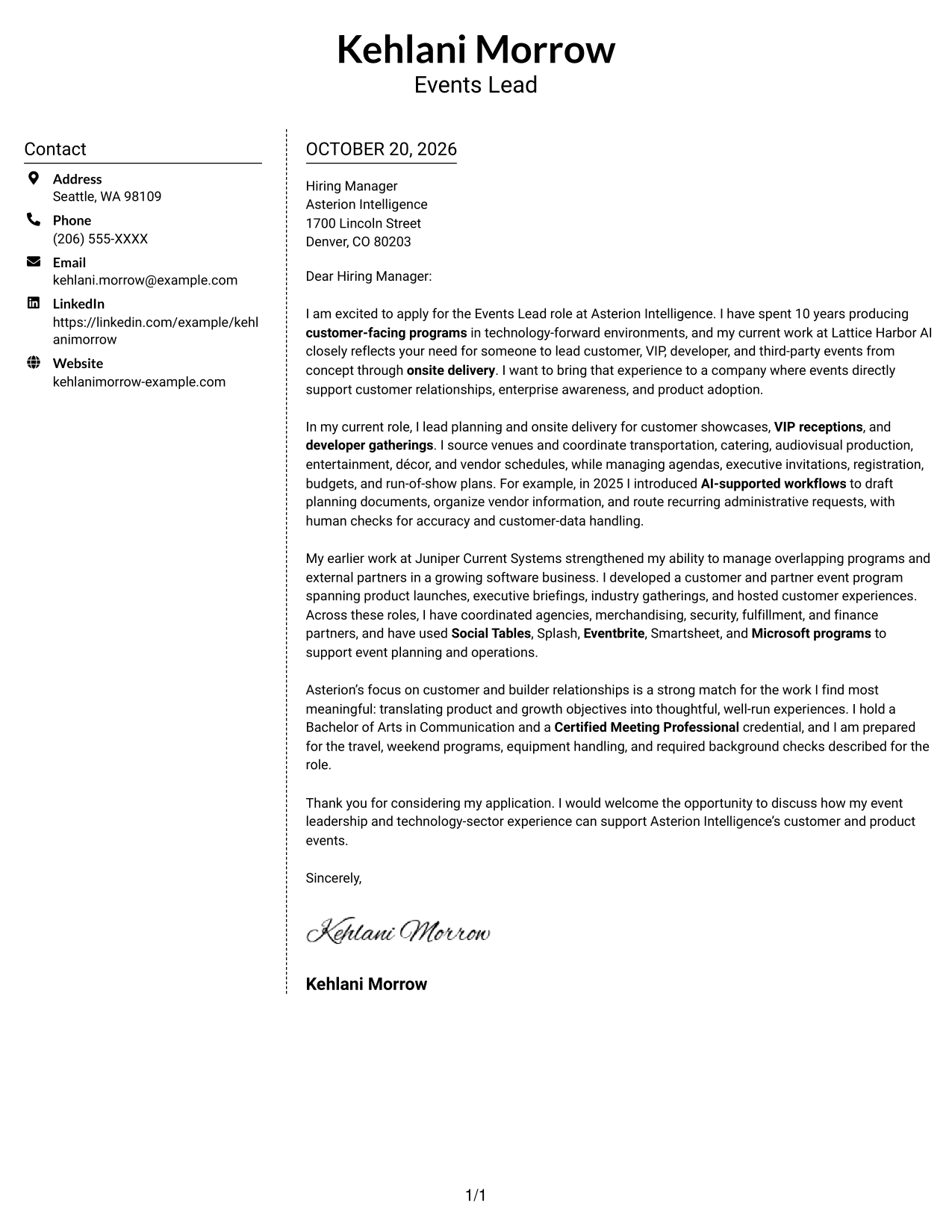 Cover letter example — page 1