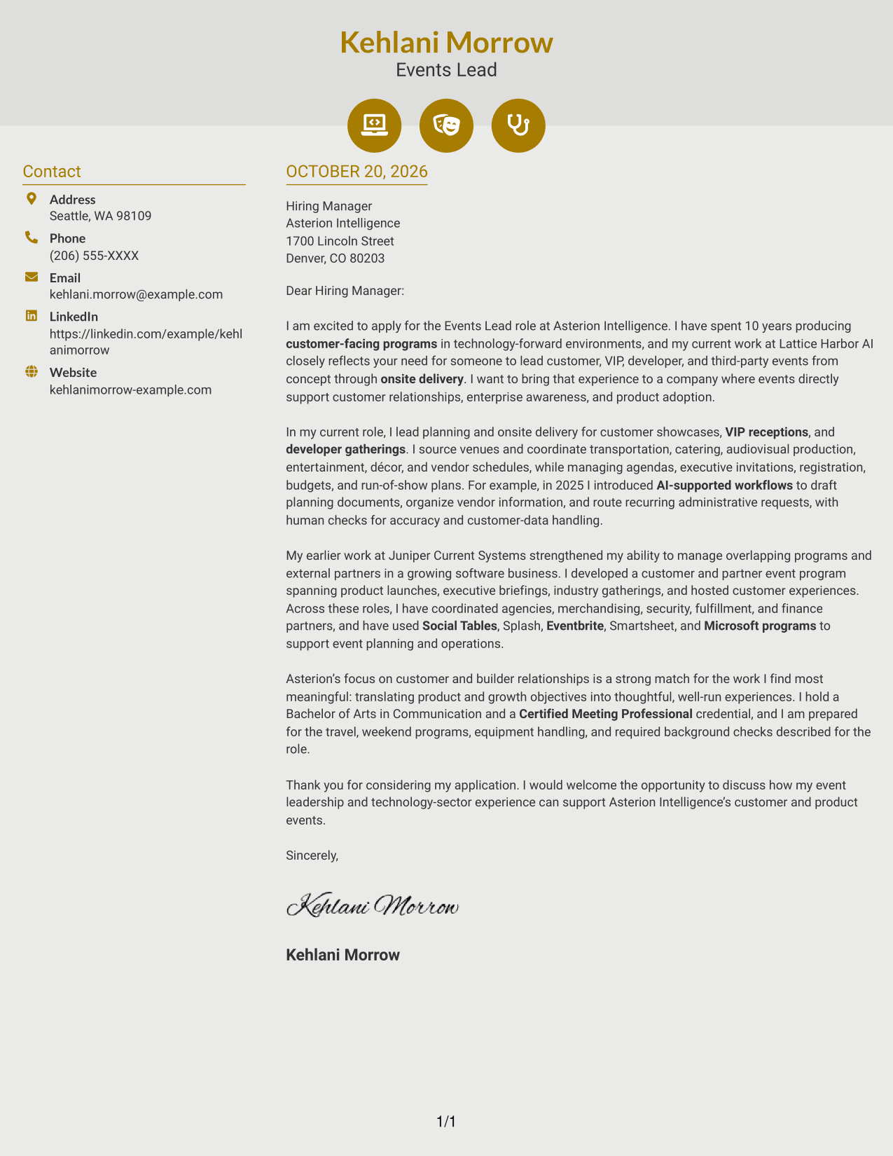 Cover letter example — page 1