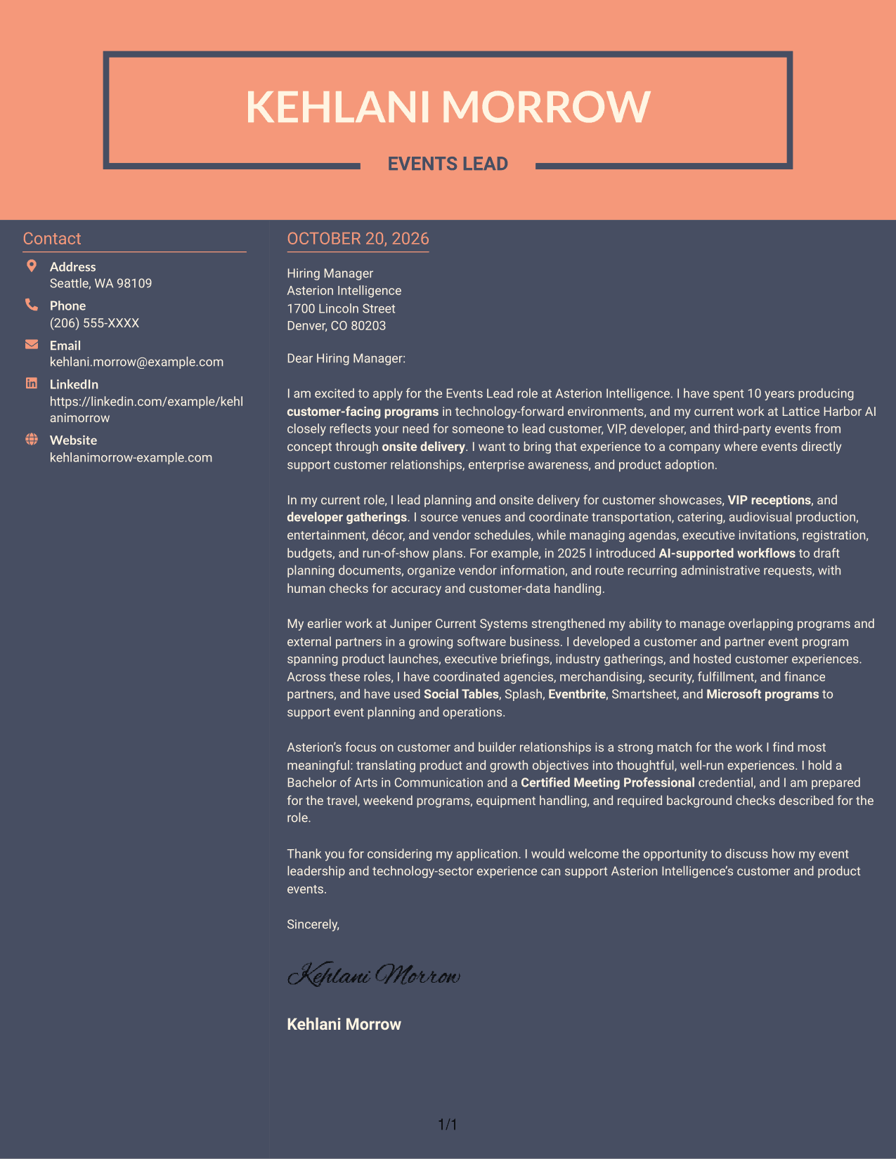 Cover letter example — page 1