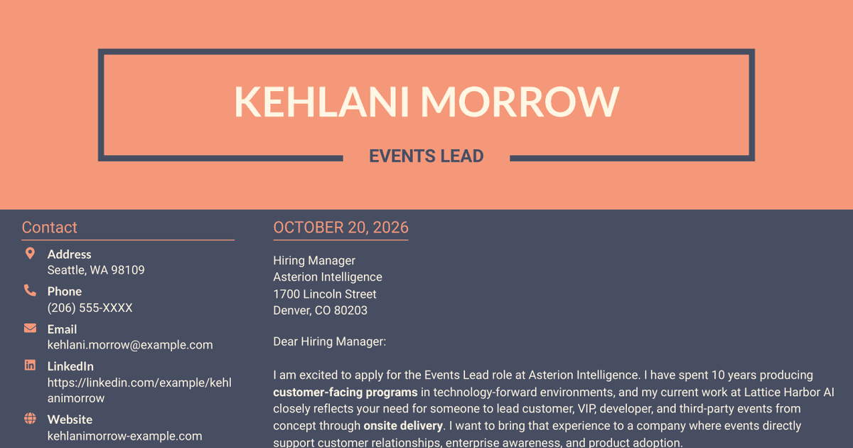 7 Events Lead - Technology and Product Events Cover Letter Templates with Example