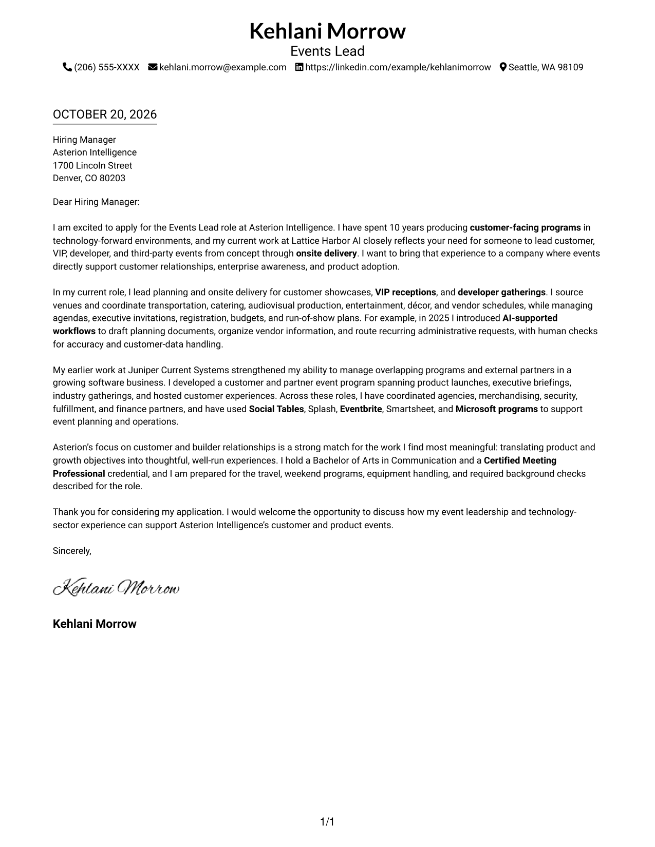Cover letter example — page 1