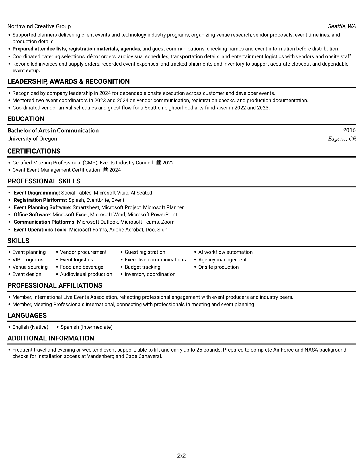 Resume example — page 2