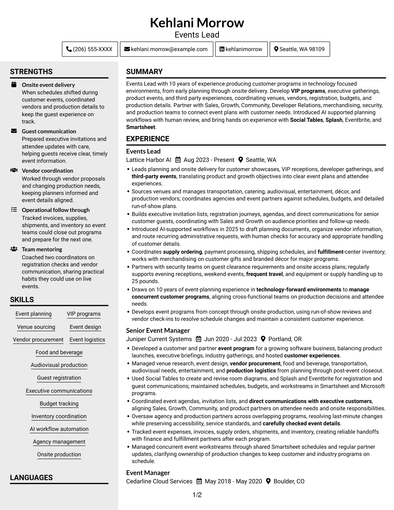 Resume example — page 1