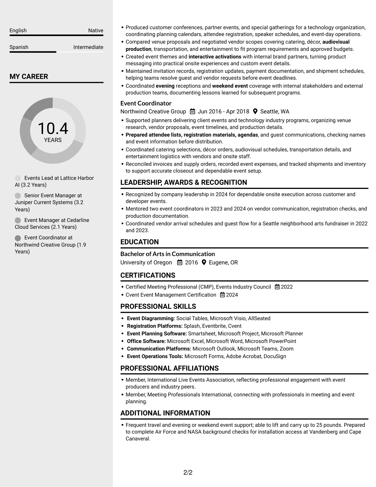 Resume example — page 2