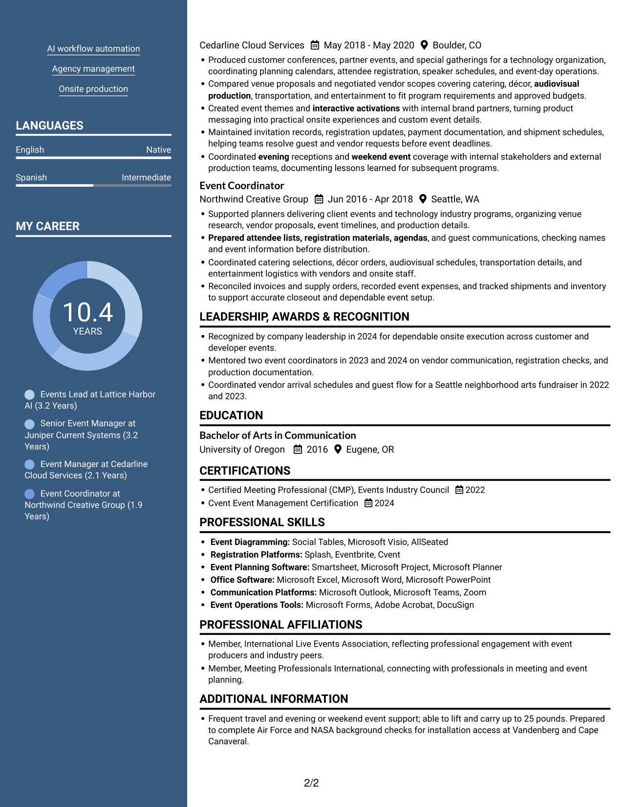 Resume example — page 2