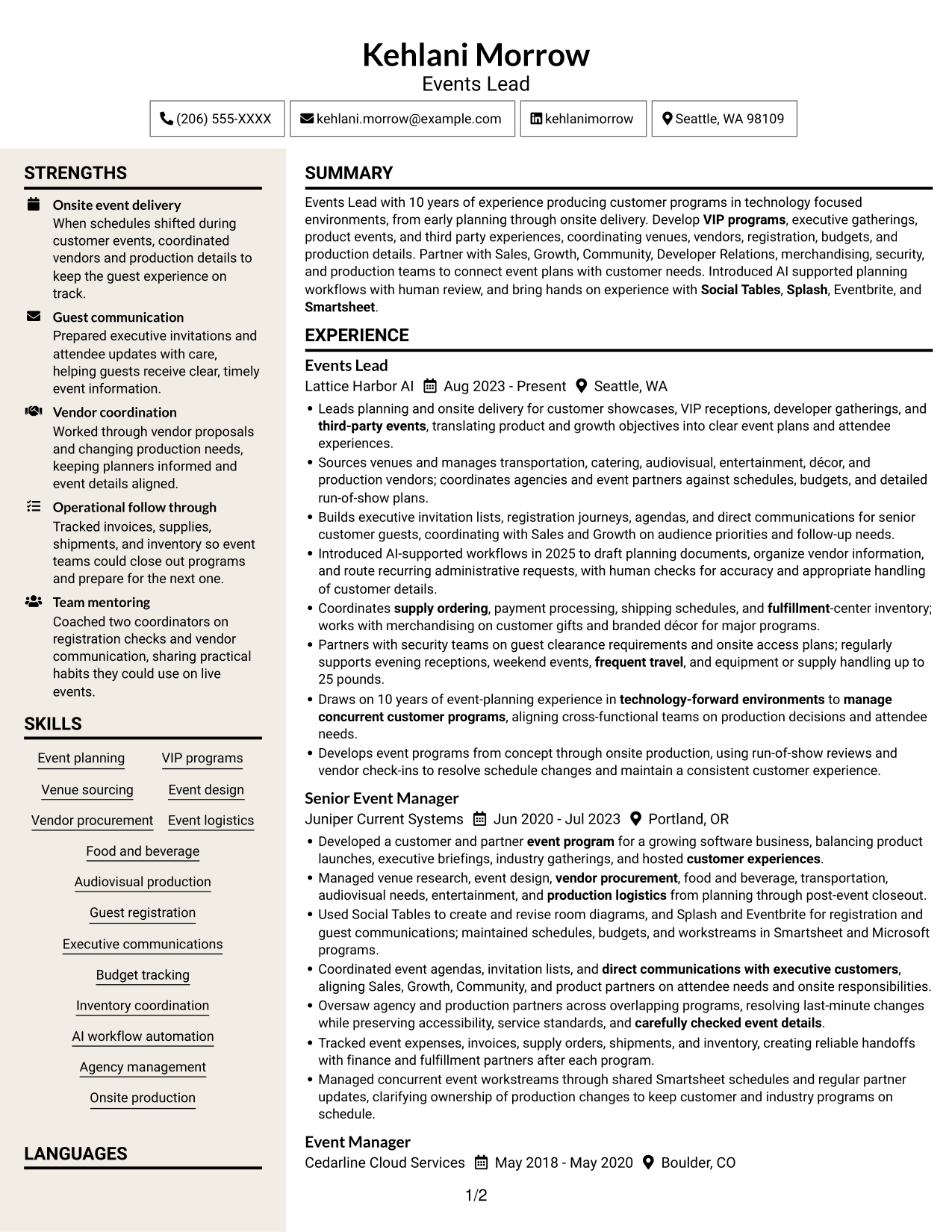 Resume example — page 1