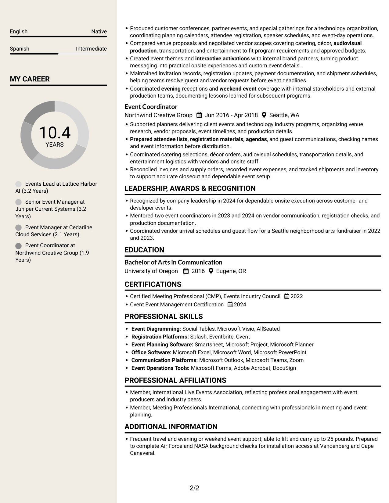 Resume example — page 2