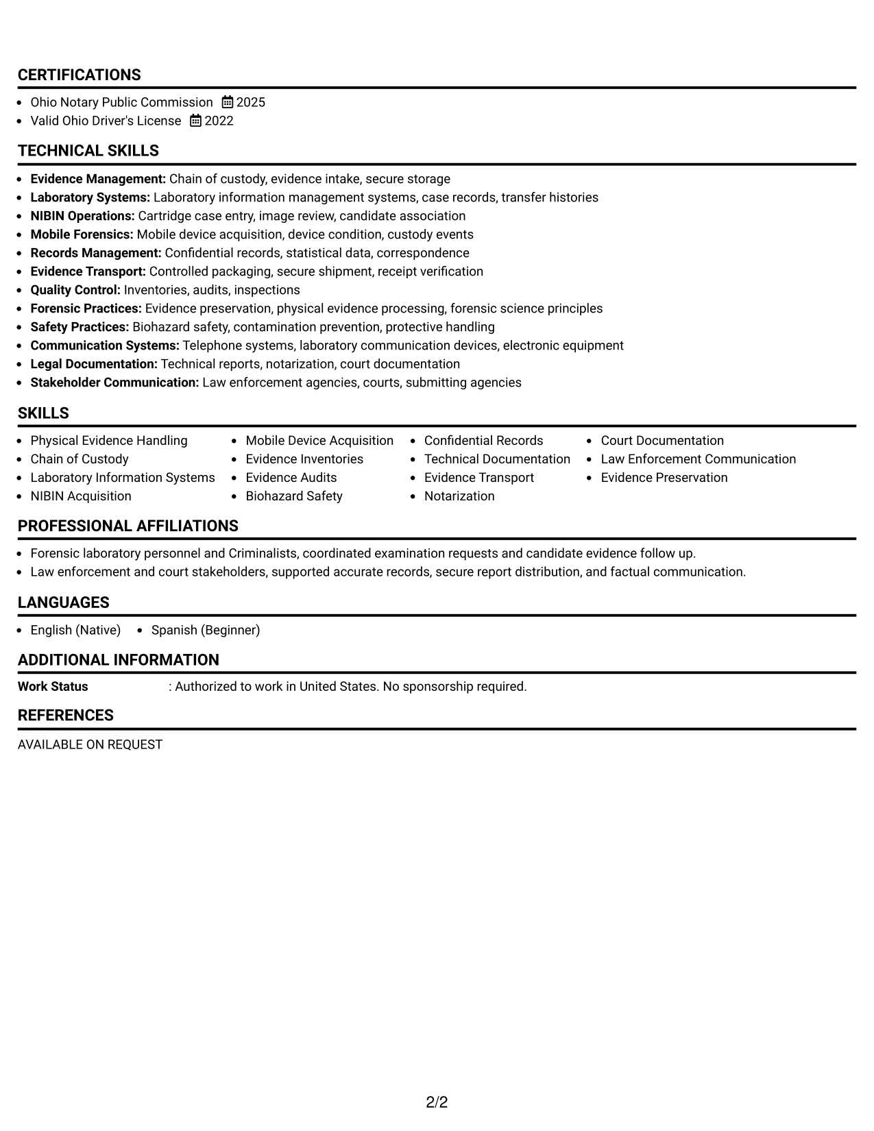 Resume Example Page 2