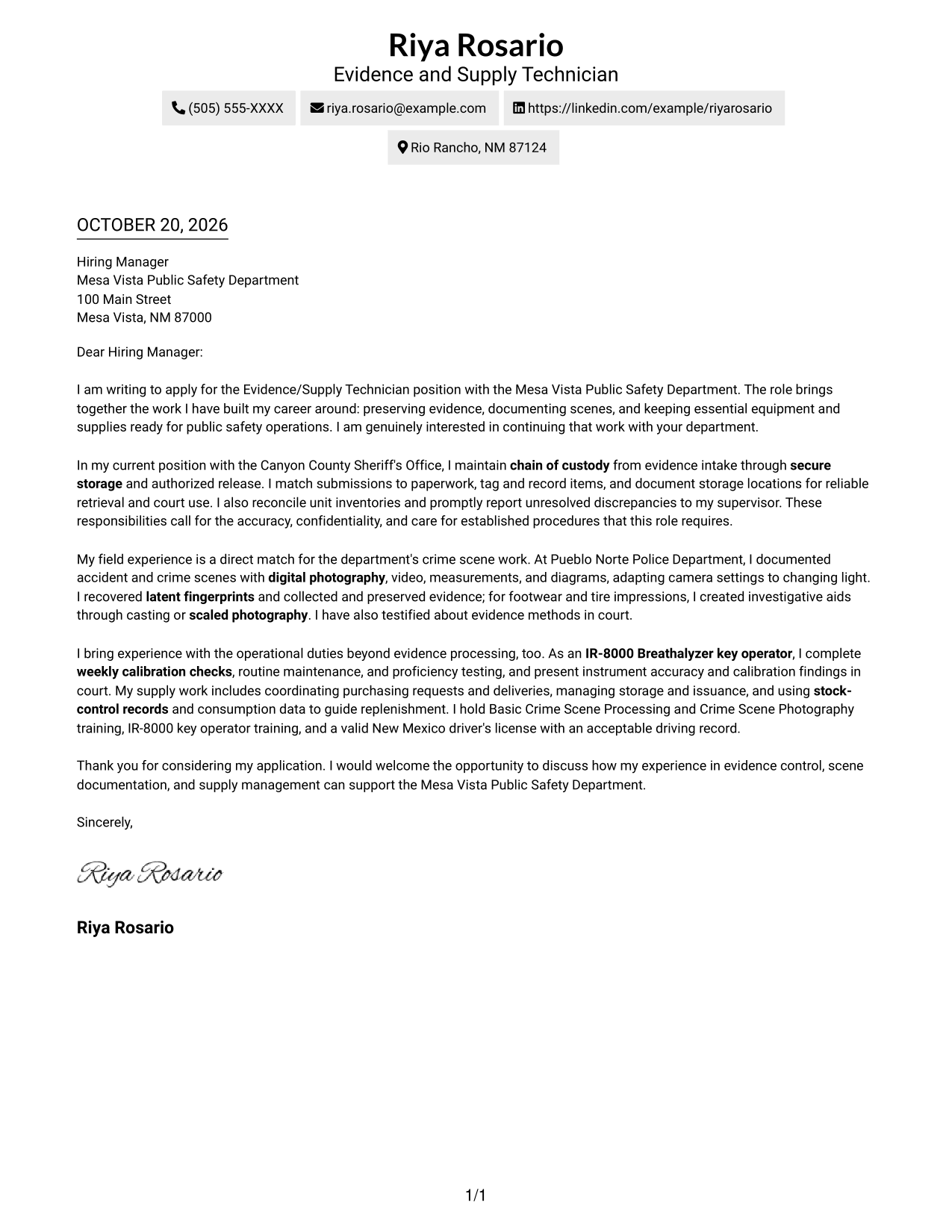 Cover letter example — page 1