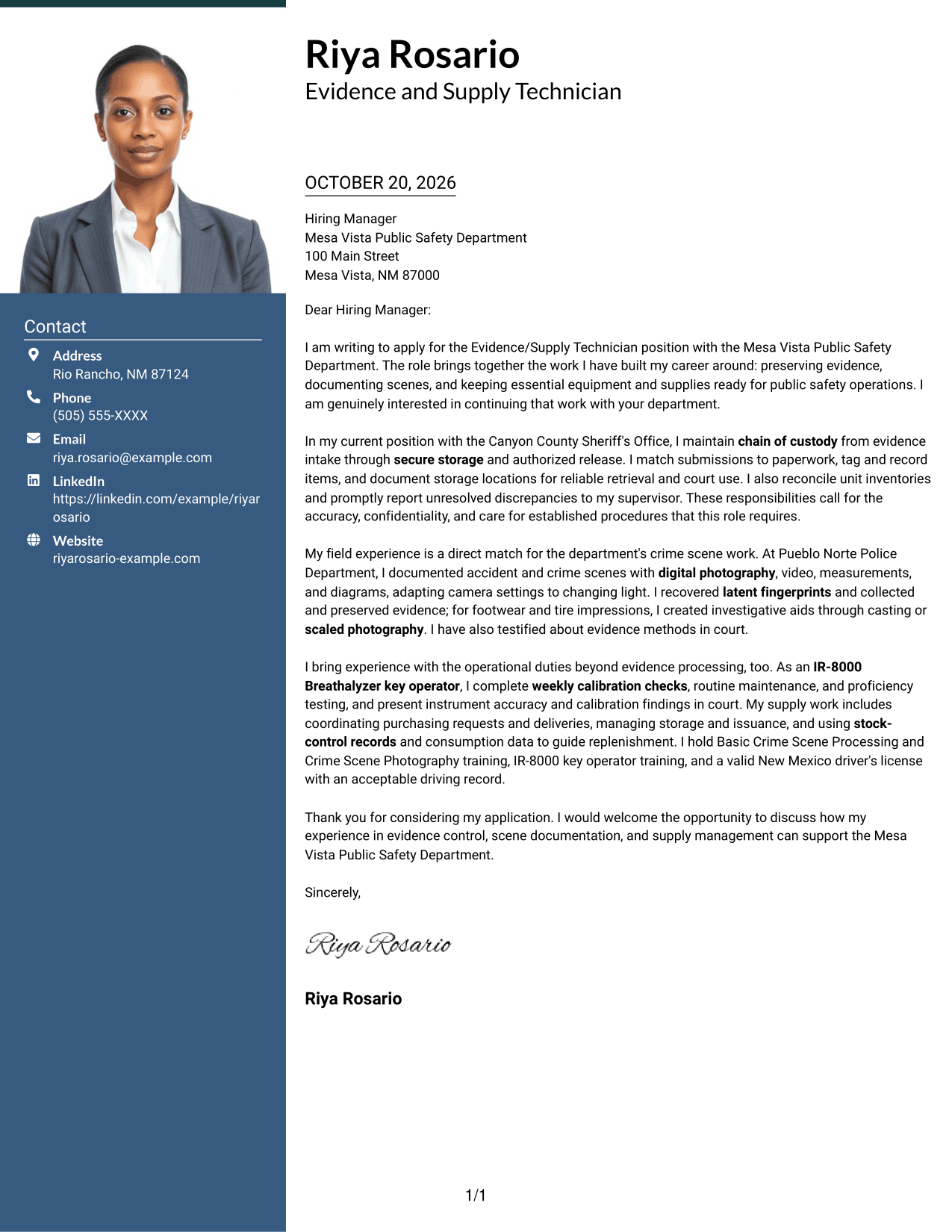 Cover letter example — page 1