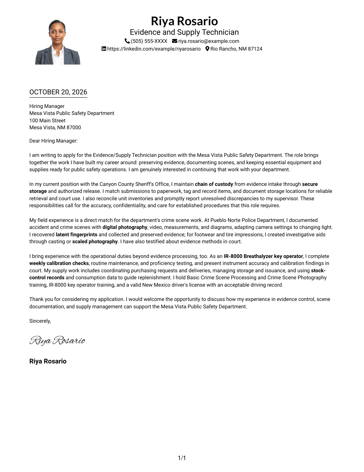 Cover letter example — page 1