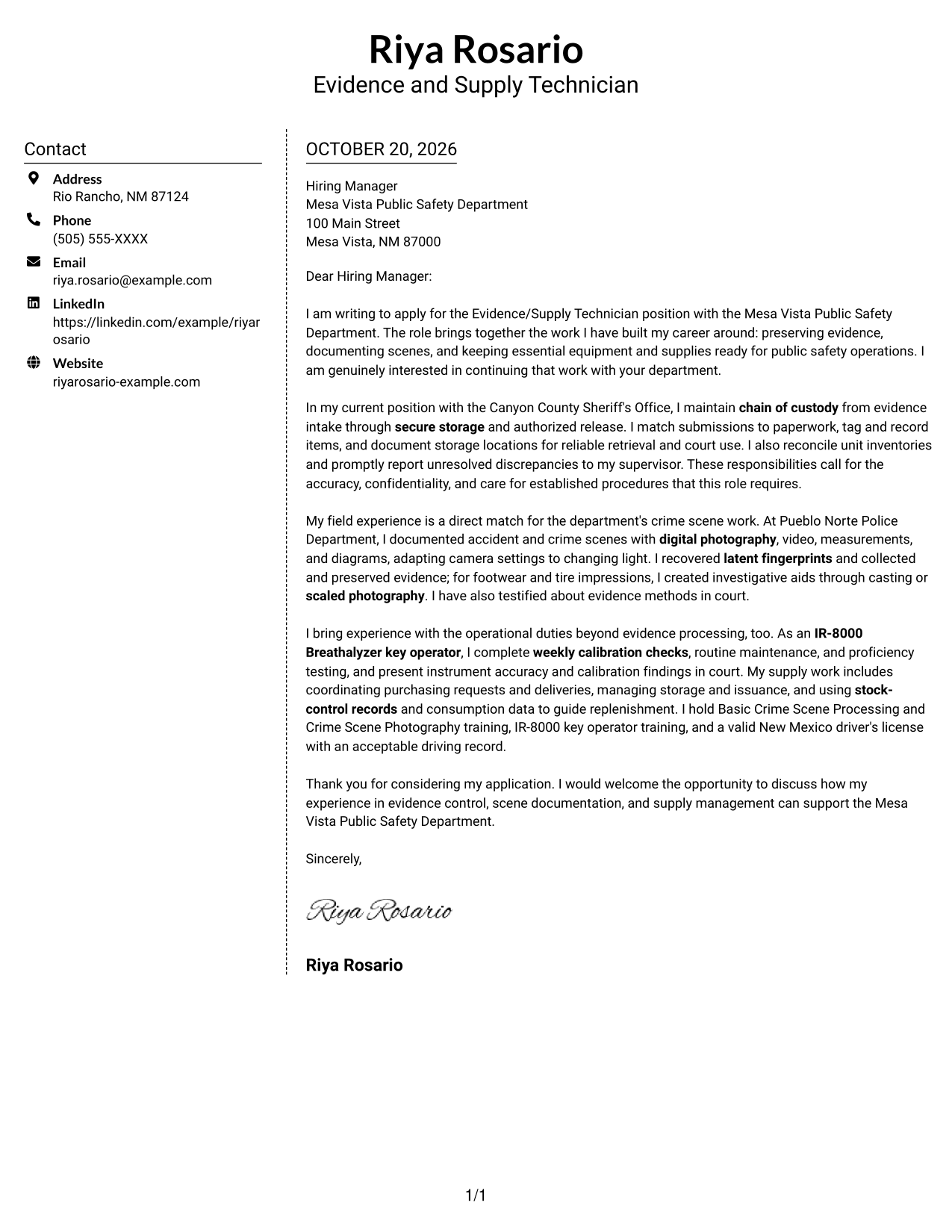 Cover letter example — page 1