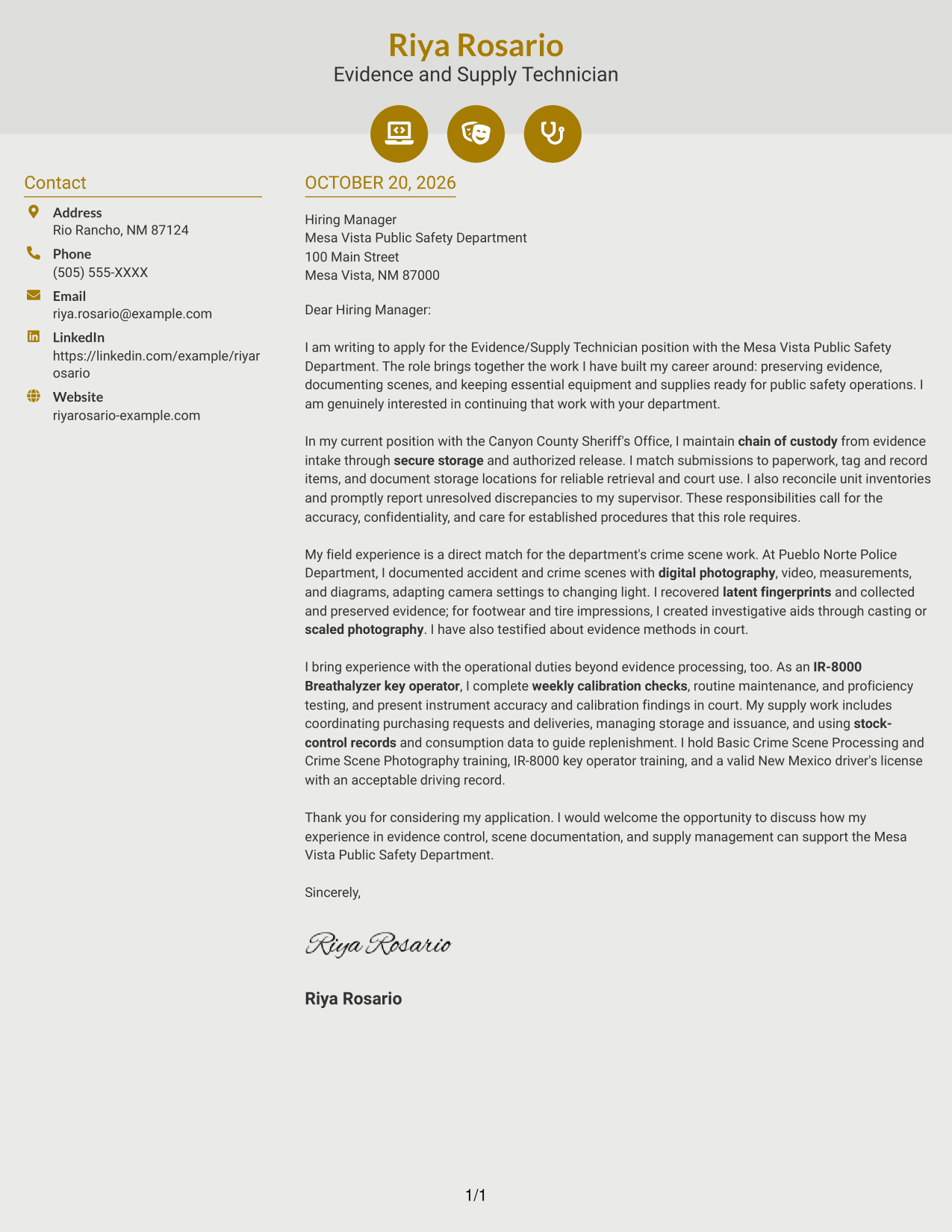 Cover letter example — page 1