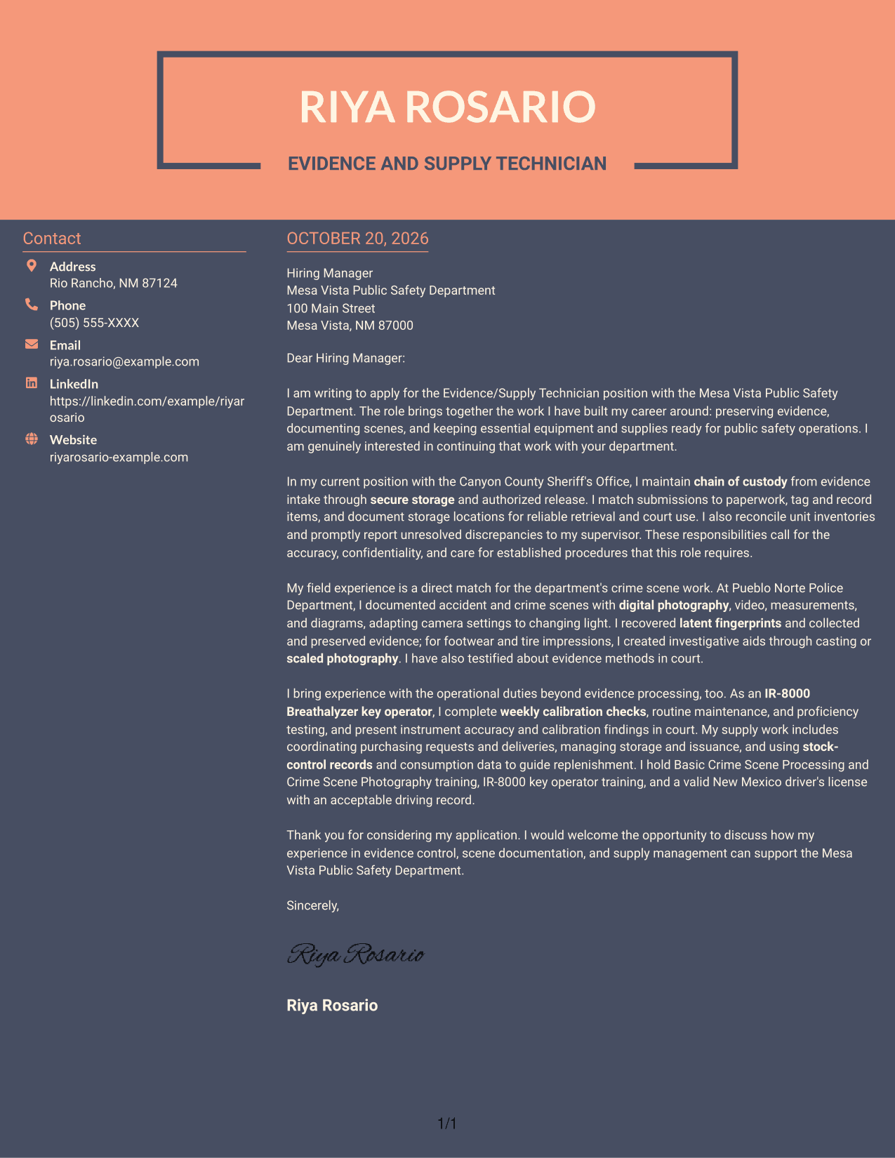 Cover letter example — page 1