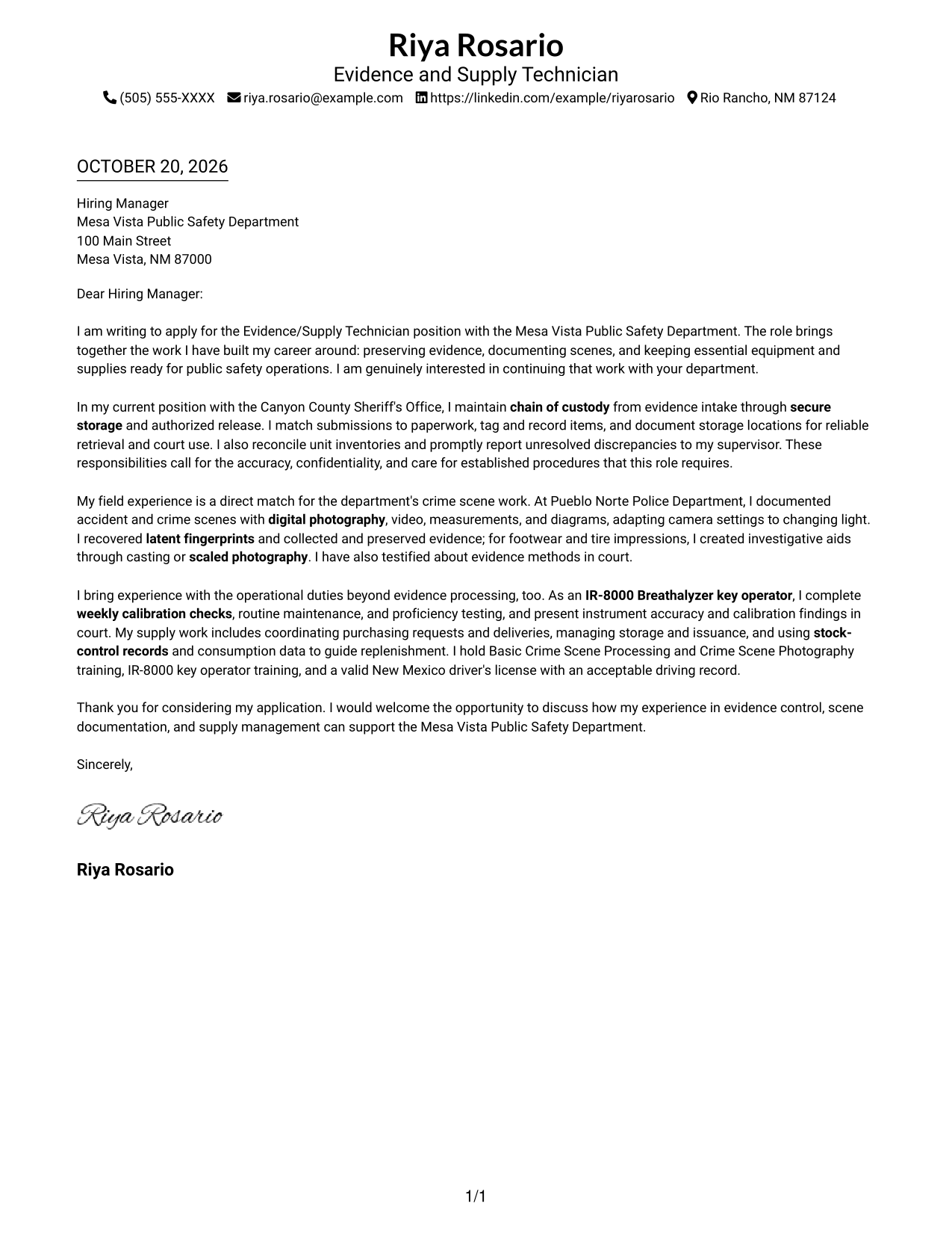 Cover letter example — page 1